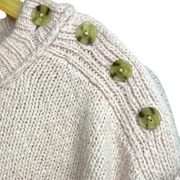J Crew ALPACA WOOL Tortoise Shell Shoulder Buttons Crewneck Sweater Blush Pink M - Picture 7 of 11